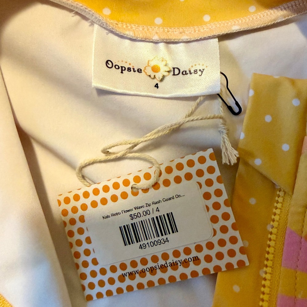 NWT Oopsie Daisy Kids Size 4 Zip Rash Guard One Piece Swimsuit Retro Wave Flower - Picture 3 of 6